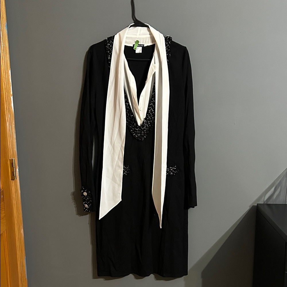 VENUS Black Dress with White Accents